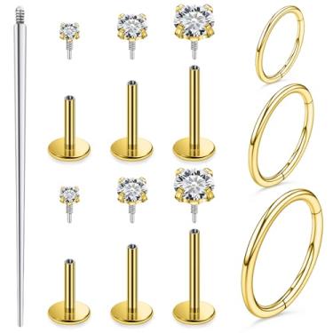 Imagem de Xnsjeyy Brincos de nariz 18G 16G com rosca interna e costas planas 316L aço cirúrgico tragus para frente hélice concha cartilagem lóbulo brincos stud medusa labret lábio piercing argolas para joias