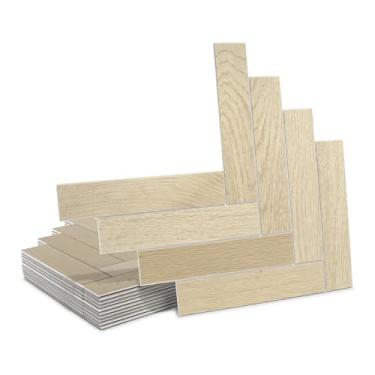 Imagem de Pacote com 12 azulejos de piso destacáveis e colados, 27,4 cm x 23,6 cm espinha de peixe SPC piso de vinil de luxo autoadesivo, azulejo rejuntável de madeira para cozinha, banheiro, carvalho natural