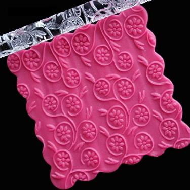 Imagem de GLOGLOW Rolo de Massa de Acrílico Com 28 Padrões, Material Compatível Com FDA, Aderência Confortável, 16 X 1 Cm, Leve para Produtos de Panificação de Massa e Pastelaria (52017 flores e plantas)