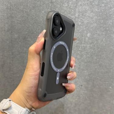 Imagem de Capa magnética fosca para iPhone 16, 15, 14, 13, 12, 11 Pro Max Plus, capa de lente de metal à prova de choque com airbag e cordão de pulso, B, preta, para iPhone 16 Plus