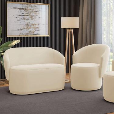Imagem de Sofá Namoradeira E Poltrona Orgânica Para Sala Malu Veludo Bege M11 - D`rossi