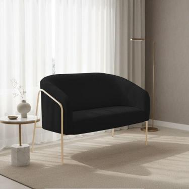 Imagem de Sofá 2 Lugares Namoradeira Stella Base Industrial Alta Champanhe Bouclê D03 - D`rossi Cor Preto