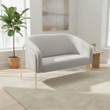 Imagem de Sofá 2 Lugares Namoradeira Stella Base Industrial Alta Champanhe Linho D03 - D`rossi Cor Cinza