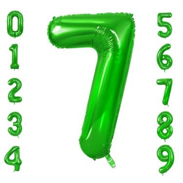 Imagem de Balões número 7 para decorações de festa de 7º aniversário, 0-100 balões grandes nº 7 para meninas, meninos e filhas, balão de hélio verde fruta de 101 cm para decorações de aniversário de 7 anos