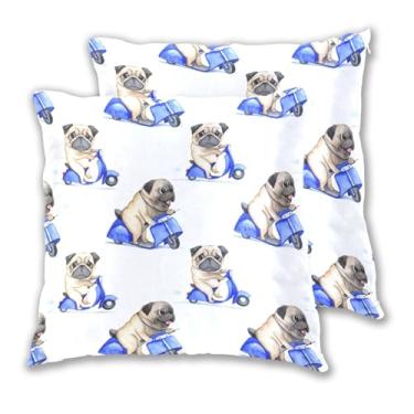 Imagem de Joitme Conjunto de 2 capas de almofadas brancas fofas de pug para andar de scooter para sofá, 40 x 40 cm, 2 peças