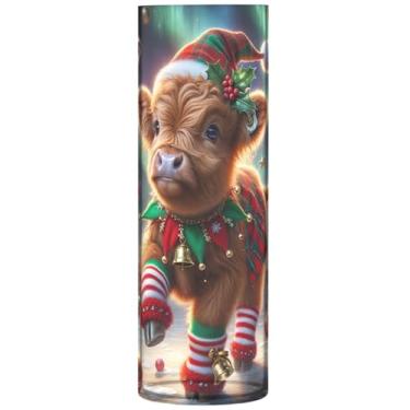 Imagem de Vaso de flores de Natal Highland Cow Holiday Tall Flower Vase Plastic Cylinder Flower Vase for Table Unique Floral Modern Decor, 30 cm x 9,9 cm