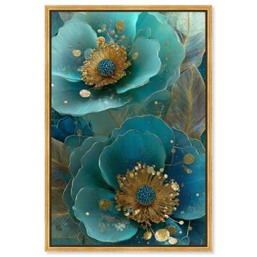 Imagem de Decoração de parede floral com impressão em tela Aqua Luster Flora por Art Remedy, moldura dourada, 40,6 x 61 cm
