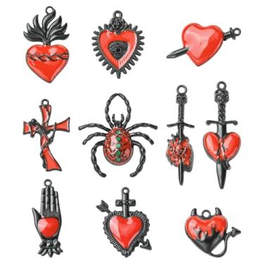 Imagem de Ipotkitt 20 peças, 10 estilos, pingentes de liga esmaltada, tema gótico, coração assustado, cruz vermelha, joaninha, espada, pingentes para fazer joias, artesanato, pulseira, colar, brincos, chaveiros