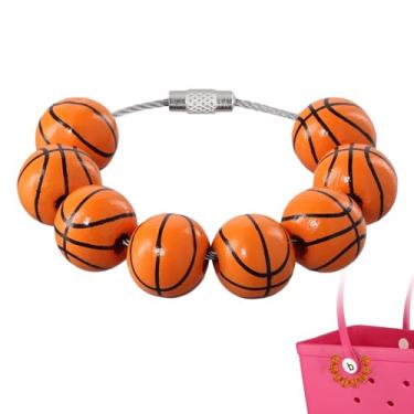 Imagem de Amuletos de bolsa esportiva, acessórios decorativos de contas de madeira, bolsa de mão para decoração de praia, bolsa de mão compatível com bolsas Bogg (basquete)