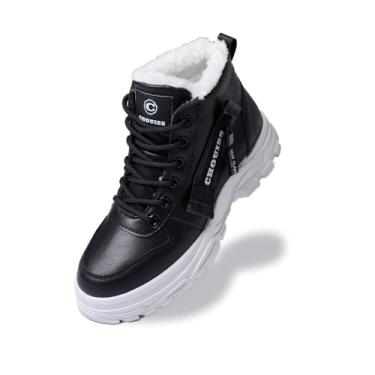 Imagem de Chouiss Botas de neve femininas, botas de inverno plataforma quentes, tênis de caminhada à prova d'água com zíper, Preto, 34