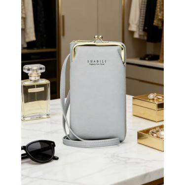 Imagem de Bolsa tiracolo feminina de couro cinza, carteira com zíper multicamadas e bolsa de pulso