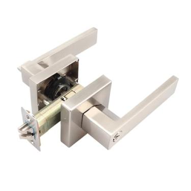 Imagem de VTGVVVTR Fechadura de três polos de liga de zinco fechadura para porta de quarto fechadura de porta de banheiro bloqueio de maçaneta quadrada de canal de madeira (prata sem chave BK)