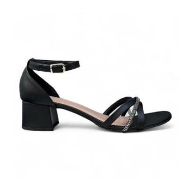 Imagem de Sandalia Salto Bloco Baixo Tamanho 40 41 42 43 Strass Confort-Feminino