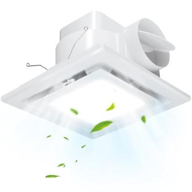 Imagem de FEITON Exaustor de banheiro com luz, suporte de teto, 110 CFM 1.0 Sones 1.0 duto de 10 polegadas, combo de luz de ventilador de banho quadrado silencioso, ventilador de chuveiro com luz
