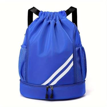 Imagem de Mochila esportiva com cordão, mochila esportiva impermeável com cordão, bolsa de natação com compartimento para sapatos, bolsa esportiva com cordão de puxar de futebol e basquete, para mulheres e
