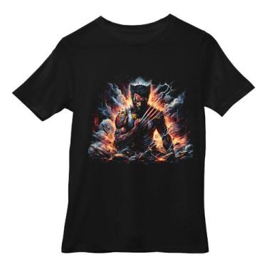 Imagem de Camiseta T-shirt Preta Gola Careca Algodão Camisa Wolverine - Genérica