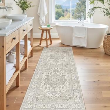 Imagem de Madane Tapete de corredor - Tapete de corredor 5 x 12 cm, lavável, antiderrapante, tapete de corredor de cozinha, tapete de lavanderia, tapete para entrada, quarto, sala de estar (5 x 1,8 m, bege