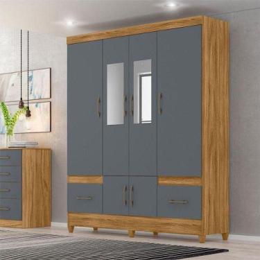 Imagem de Guarda Roupa Casal Ambiente Ms912 6 Portas Freijó Cinza Com Espelho - 