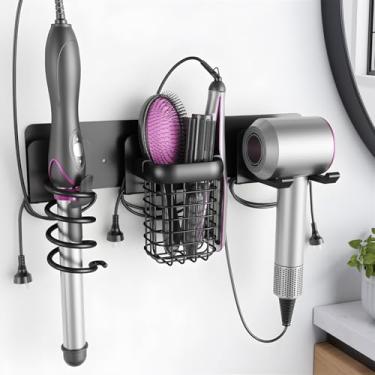 Imagem de Tindbea Suporte para secador de cabelo, suporte de secador de cabelo de aço inoxidável montado na parede, suporte autoadesivo para secador de cabelo, para banheiro