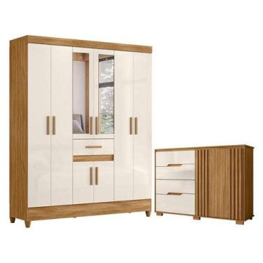 Imagem de Guarda Roupa Casal Portugal Com Espelho E Cômoda Texas Freijó Off Whit