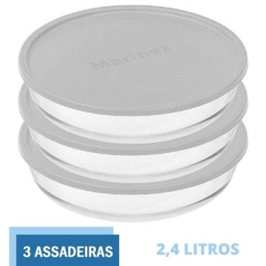 Imagem de 3 Formas Vidro Assadeira Travessa Redonda 2,4L Tampa Marinex - NADIR F