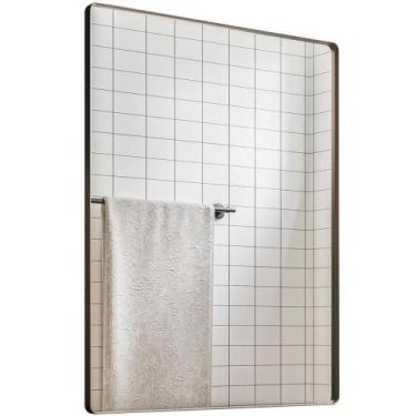Imagem de Espelho Decorativo Retangular com Moldura Aço Dourado D01 90x60 cm Ibi