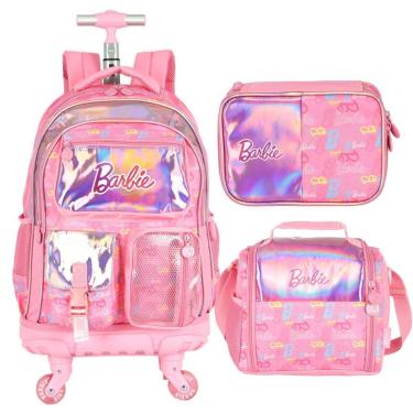Imagem de Kit Mochila 4 Rodas Lancheira Estojo Escolar Menina Barbie-Feminino