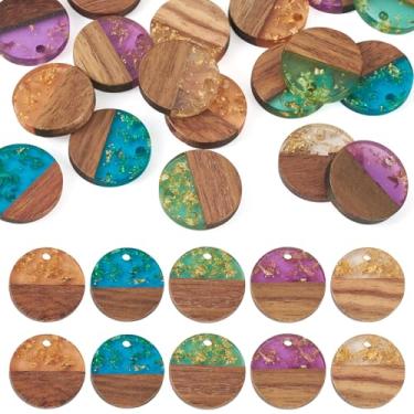 Imagem de Beadthoven 20 peças/5 pares de brincos de madeira de resina, pingentes redondos de folha dourada, kit de fabricação de brincos de madeira com padrão colorido, peças em branco para fazer joias