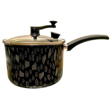 Imagem de Pipoqueira Decorada Antiaderente Preta Tampa Vidro 4,2 Litro - CAJAMAG