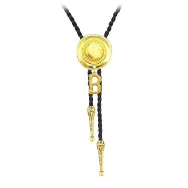 Imagem de JPJZY BRBAM Pingente Bolo Tie Western Cowboy Hat e Letra 3D Letra Bolo Tie Western Cowboy Colar de Couro Masculino, Metal