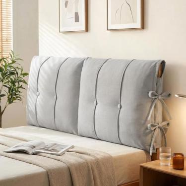 Imagem de Tegeme Capa de cabeceira com tiras de amarrar, capa completa, almofada de cabeceira para cama king queen size, cama de madeira com moldura de metal (cinza claro, 150 x 60 x 10 cm)