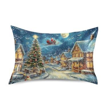 Imagem de Blueangle Fronha de cetim com desenho animado Snow Town para cabelo e pele, fronha de seda, tamanho Queen (50,8 x 76,2 cm) - Capas de almofada de cetim refrescantes com fecho de envelope (419)