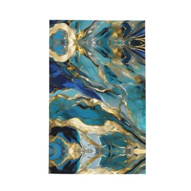 Imagem de XLLingL Azurite Teal e Foil Gold Oil Marble Pattern Print Waffle Toalhas de cozinha, panos de prato de microfibra, perfeitos para decoração de cozinha e limpeza - 1 peça