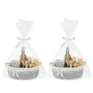 Imagem de 2 peças cesta de presente de tecido 37 x 24,6 x 14 cm, corda de algodão vazia com laço de fita e bolsa de presente, caixa de armazenamento decorativa para bebê, decoração de casa, festa para crianças