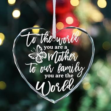 Imagem de ELOI Enfeite de vidro em forma de coração, To the World You Are A Mother To Our Family You Are The World, Lembrança de cristal com fita branca, presente de Dia das Mães, presente de aniversário para a