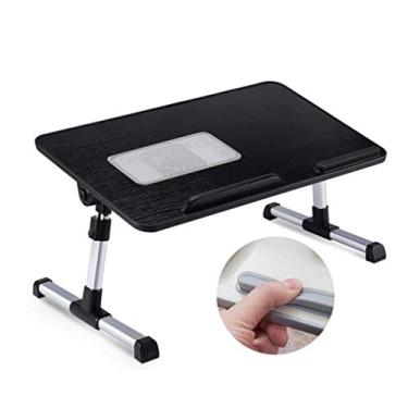 Imagem de Mesa de cama para laptop, mesa de colo ajustável, bandeja dobrável para café da manhã, suporte de leitura portátil com ventilador USB
