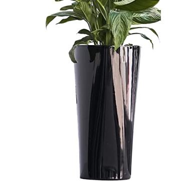 Imagem de XBrand Vaso para plantador triangular externo interno de plástico preto de 56,9 cm de altura com acabamento brilhante, vaso de jardinagem decorativo alto, destaque para decoração de casa