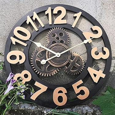 Imagem de AkosOL Equipamento mecânico retrô, estilo industrial europeu digital, decoração de parede redonda simples, relógio operado por bateria para sala de estar, quarto, eficiência de escritório, 50 cm