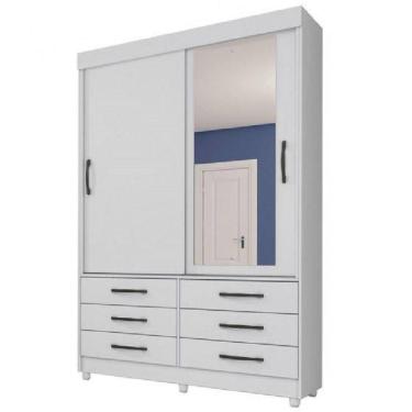 Imagem de Guarda Roupa Solteiro com Espelho 2 Portas 6 Gavetas Chicago Tcil Móveis Branco