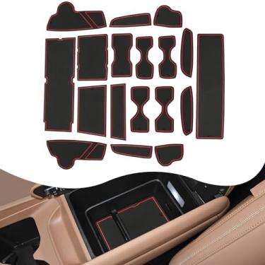 Imagem de Hyundai Santa Fe Slot para porta e forro de console central - compatível com caligrafia 2024 2025/SE/SEL/XRT/Limited - 18 peças/conjunto de acessórios de borracha vermelha