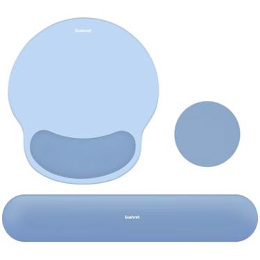 Imagem de Sushret Mouse Pad e Apoio de Pulso para Teclado, Conjunto 3 em 1 de Espuma de Memória Gel Ergonômica, Almofada de Apoio para Braço de Mouse, Acessórios de Escritório para Gaming e Trabalho