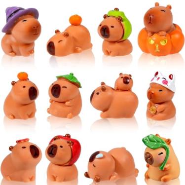 Imagem de Exasinine 12 miniestatuetas de capivara de resina para decoração de jardim de fadas faça você mesmo, paisagem de musgo, decoração de festa de aniversário para casa