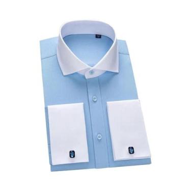 Imagem de Camisa Masculina De Manga Longa Com Punho Francês Retrô, Gola Windsor,