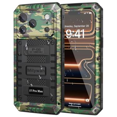 Imagem de Mitywah Capa à prova d'água para iPhone 17 Pro Max, capa de metal resistente com protetor de tela integrado, capa protetora resistente à prova de choque de 6,9 polegadas, camuflagem