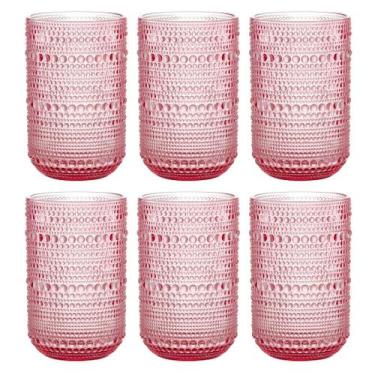 Imagem de Jogo C/ 6 Copos de Vidro Pérola Rosa 460ml Luxo Bebidas Água Suco - La