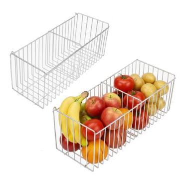 Imagem de Kit 2 Cestos Aramados Fruteira de Parede 40cm com Divisória N5 Cromado
