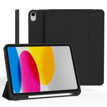 Imagem de Ouinice Capa para iPad 11ª geração A16 Chip (2025), iPad 10ª geração 10 polegadas (2022), suporte estável de três dobras, capa traseira protetora de TPU macio com suporte para lápis, preta