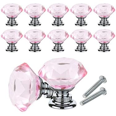 Imagem de TIECHUINIUB 12 peças puxadores de gaveta puxadores de armário de cristal em forma de diamante puxadores de vidro de cristal puxa 30 mm para cômoda e cozinha, guarda-roupa e armário puxador DIY -E