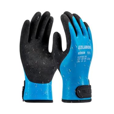 Imagem de Luvas de trabalho de inverno impermeáveis LANON, revestidas com látex duplo, luvas de freezer com isolamento térmico para clima frio, resistente, aderência antiderrapante, fecho de pulso, azul, GG