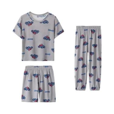 Imagem de Conjunto De Pijamas De Verão Para Crianças Com 3 Peças, Camiseta De Ma